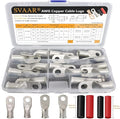 SVAAR 20pcs 0 Gauge 00 Gauge Tinned Copper Cable Lugs 1/0 AWG 2/0 AWG Wire Lugs Battery Terminal Connectors Kit with 5/16" and 3/8"Ring Eyelets Terminals Crimp Battery Cable Ends with 3:1 Heat Shrink
