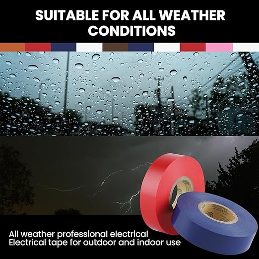 Lichamp 10-Pack Colored Electrical Tape Waterproof, 3/4 in x 66ft, Industrial Grade UL/CSA Listed High Temp Electrical Tape Colors Electric Super Vinyl, 1075C3