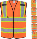Dazonity Safety Vest with Multi-Pockets,5pcs,Reflective & High Visibility for Work,Construction,Parking,Warehouse,Orange