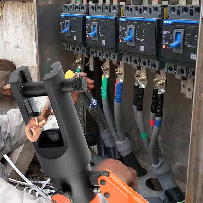 HZLZRZ Hydraulic Crimping Tool and Wire Crimping Tool, 16 Tons and Range 4AWG-600MCM, 11Pairs of Dies for Terminal Kit, Battery Terminal Crimper, Yellow Hydraulic Press (YQ/300A)