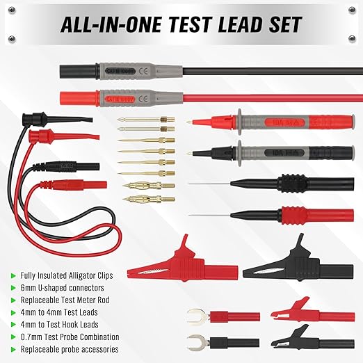 SWANLAKE 27-Piece Multimeter Test Leads Set, CAT.III 1000V / CAT.IV 600V Multimeter Probes with Alligator Clips, Needle Probe, Replaceable Probe Accessories, Soft Silicone Volt Meter Lead