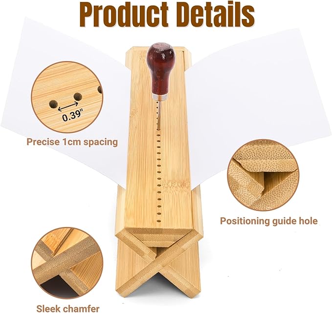 Noamus 2 Pack Bamboo Book Binding Cradle with 2 Awls, Wood Signature Hole Punching Tool Set with Piercing Guide, Portable Bookbinding Supplies Kit for DIY Crafts, Notebook Journals Planners, Starter