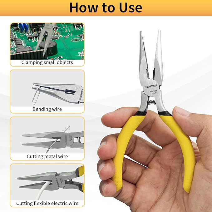 BOOSDEN 5" Needle Nose Pliers, Long Nose Pliers Set with Side Cutter,Mini Fine Needle Nose Pliers with Comfort Grip, Precision Small Needle Nose Pliers for Electronics, Craft, Jewelry Making, 5 PACK