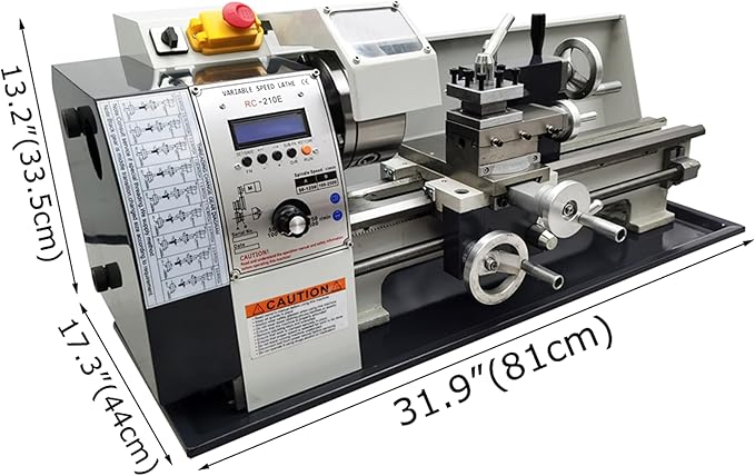 Metal Bench Lathe Machine 8 * 16 Inch Switch Imperial and Metric Scale Automatically for Milling Drilling Metal Working with Adjustable Speed 3-Jaw Chuck Emergency Stop Switch 1100W