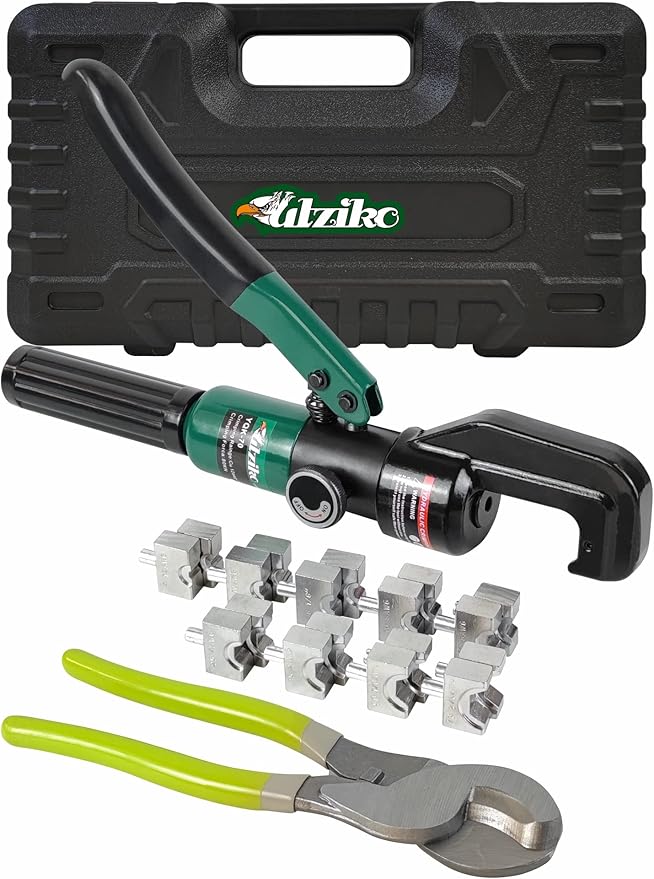 Hydraulic Cable Lug Crimper 10 US TON 12 AWG to 00 (2/0) Electrical Terminal Cable Wire Tool Kit with 9 Die (12awg~00awg Crimping Tool+Cut)