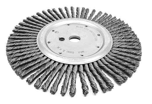 Benchmark Abrasives 12 Inch Wire Wheel Expansion Joint Cleaning Wheel, 1" Arbor 3/8" DPH Knotted Wire for Cleaning Cracks in Asphalt, Concrete, Masonry - Max RPM 5,000
