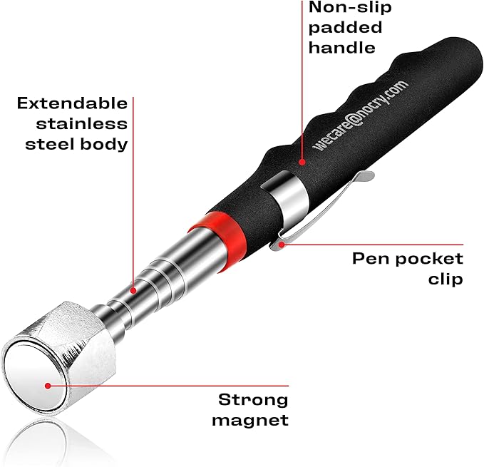 NoCry Telescoping Magnetic Pickup Tool with 25lb Pull Force — Magnet Stick Extendable up to 30in; Non-Slip Extendable Magnet Pickup Tool, Telescopic Magnetic Pick-Up Tool with Extra Strong Magnet