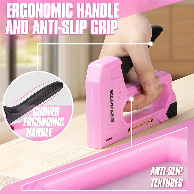 Light Duty Staple Gun for Wood, Pink Upholstery Staple Gun Kit with 2000pcs JT21 Staples 1/4, 5/16, 3/8 inch and Staple Remover, Stapler Gun for Crafts, DIY, Classroom, Decoration