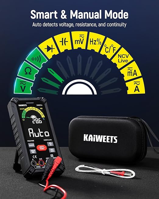 KAIWEETS Digital Multimeter 10000 Counts TRMS Auto Ranging, Rechargeable Smart Multimeter, Color LCD Screen Volt Meter, Measures Voltage, Current, Resistance, Continuity, Capacitance, Frequency