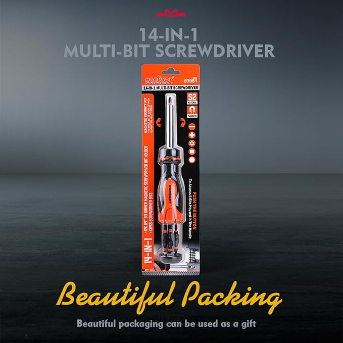 Magnetic Ratcheting Screwdriver Set: 14-in-1 Bits & 1/4" Driver, Multi-Sized Phillips, Slotted, Square, Torx, Hex for Garage & Daily Repair