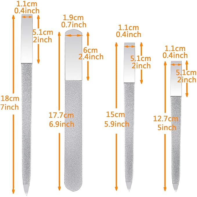 4 PCS Diamond Nail File Double Sided Metal Fingernail Manicure Files for Polish Nail, Removes Nail Ridges