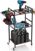 ULIBERMAGNET Power Tool Storage Organizer Cart, Metal Open Tool Rack Cart with Wheels,Heavy Duty Rolling Utility Storage Drill Rack Shelf for Garage, Shed, Yard Tool Holder, Basement,Gift Ideas