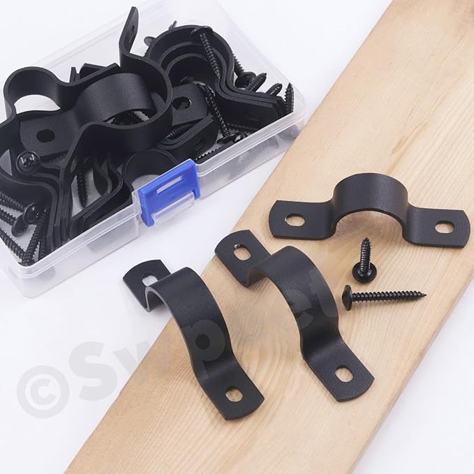 Swpeet 10Pcs 15mm Two Hole U Bracket Clamp with 20Pcs Self-tapping Screws Kit, U-Clamps, Metal Pipe Clamps, Pipe Strap Clamps, Conduit Tension Clips for Fixing Pipe or Cable