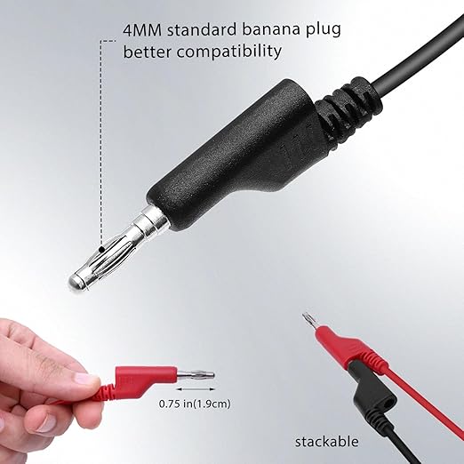 14 Gauge 6pcs/3.3Ft 4MM Banana Plug to Banana Plug UL3135,6 Colors Heavy Duty Silicone Test Leads Set Jumper Wires Kit for Testing