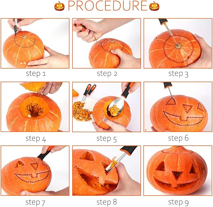9 Pcs Pumpkin Carving Kit, Halloween Pumpkin Carving Tools, Professional Stainless Steel Pumpkin Carving Knife for Kids & Adults Halloween Gifts Party Supplies Pumpkin Tools