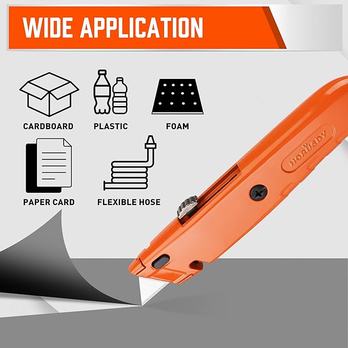 HORUSDY 2-Pack Box Cutter Utility Knife, Heavy Duty Aluminum Shell Retractable Box Cutter for Cardboard, Boxes and Cartons, Extra 10 Blades.