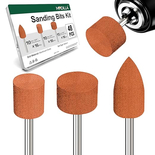 48 Pcs Aluminum Oxide Sanding & Grinding Bits, 3 Types 1/8 Shank Rotary Tool Set for Woodworking, Metal Polishing