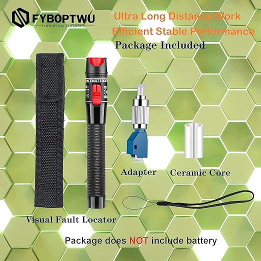 2pc Fiber Optic Visual Fault Locator VFL Fiber Optic Cable Tester with 2pcs Singlemode 9/125um FC Male to LC Female Adapter, Red Switch (Mode Number: VFL-50)