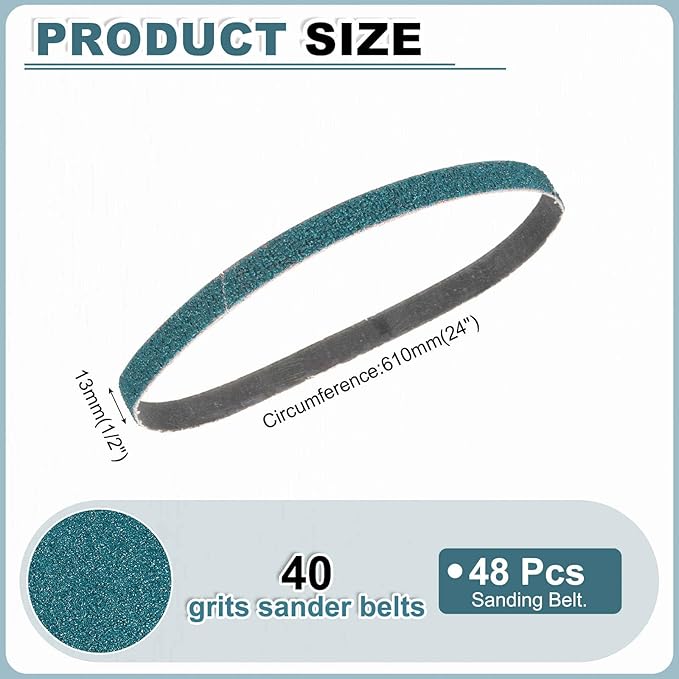 HARFINGTON 1/2 x 24 Inch Sanding Belts, 24 Pcs 40 Grit Zirconia Abrasive Belt Sander File Belt for Woodworking, Metal Polishing, Knife Sharpener