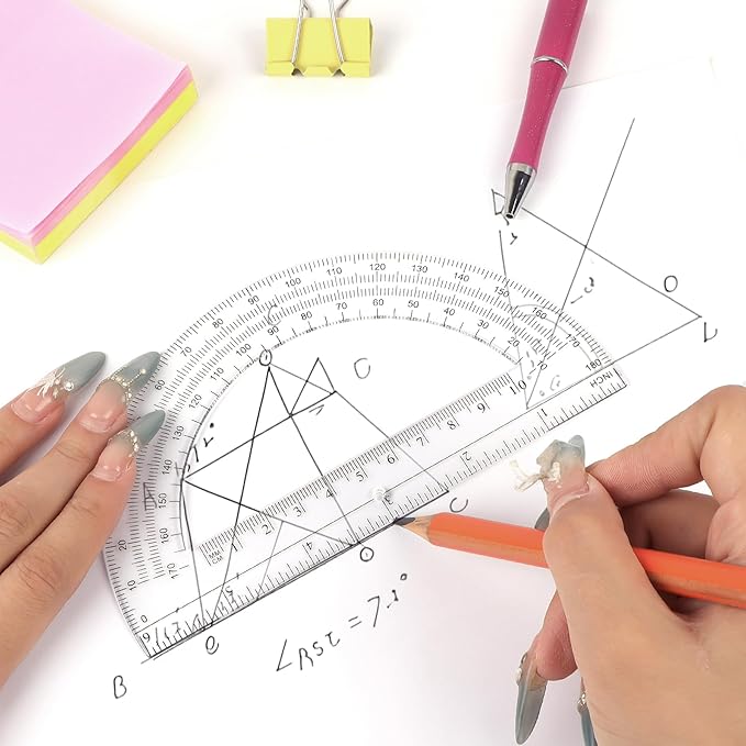 Plastic Protractor Math Protractors 180 Degrees for Geometry Classroom Student School Office Supplies, 6 Inch, Pack of 2 (Red)