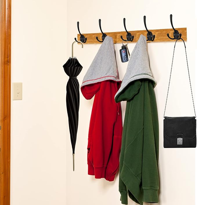 7 Pack Big Heavy Duty Triple Coat Hooks Wall Mounted with 14 Screws, Retro Double Utility Rustic Hooks for Thick Coat, Bag, Towel