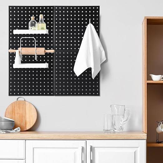 12 Pcs Metal Pegboard Panels 12" x 12" Heavy Duty Steel Peg Boards Wall Tool Organizer with Screw for Garage Tool Storage Office Organization Kitchen Craft Room