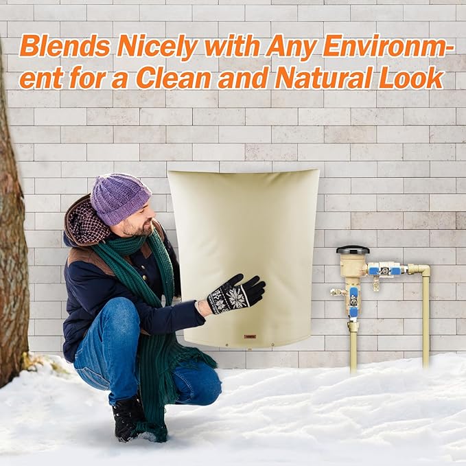 Backflow Preventer Pipe Insulation Cover (5°F) - Irrigation Sprinkler Valve Insulated Pouch - Water Well Pump Cover - Sturdy 5 Layers for Winter Freeze Protection, 26" W x 40" H, Beige
