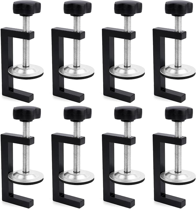 8Pcs C Clamps for Woodworking, Small Heavy Duty Adjustable Desk G-Clamp, Cabinet Clamps Face Frame Clips with Stable Wide Jaw Black For Workpiece Fixing Welding Mounting Hand Tool Parts
