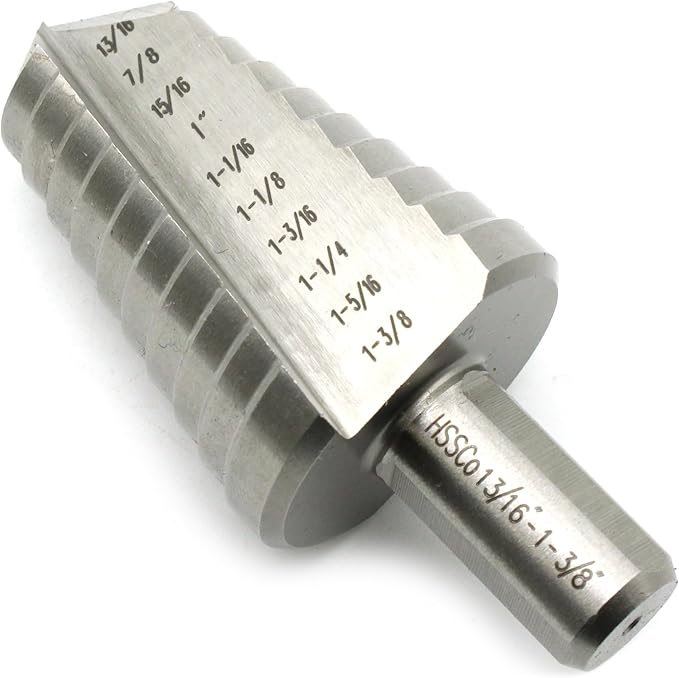 TEMO M35 Cobalt Double Flute Step Drill, 10 Size From 13/16 Inch To 1-3/8 Inch, 1/2 Inch Shank