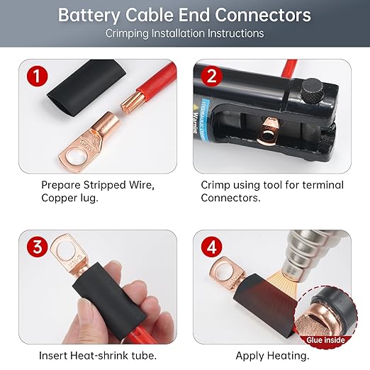 180Pcs AWG2 4 6 8 10 12Gauge Thickened Copper Electric Wire Lugs，Heavy Duty Battery Cable Lug Ends Ring Terminals Connectors，240Pcs 3:1 Heat Shrink Tubing Assortment Kit (420Pcs)