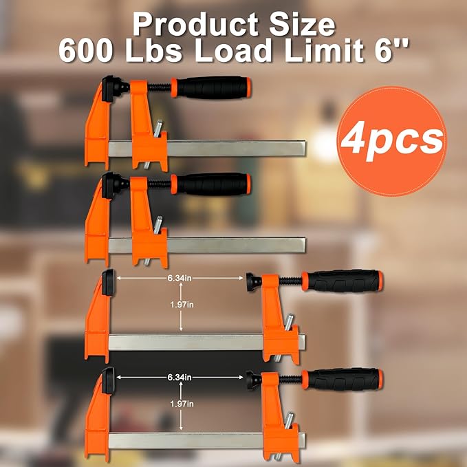 Yiad 6 Inch F Clamps for Woodworking, 4 Pack Heavy Duty Bar Clamps for Glueing, Assembly, Furniture Building, DIY and Workshop Projects