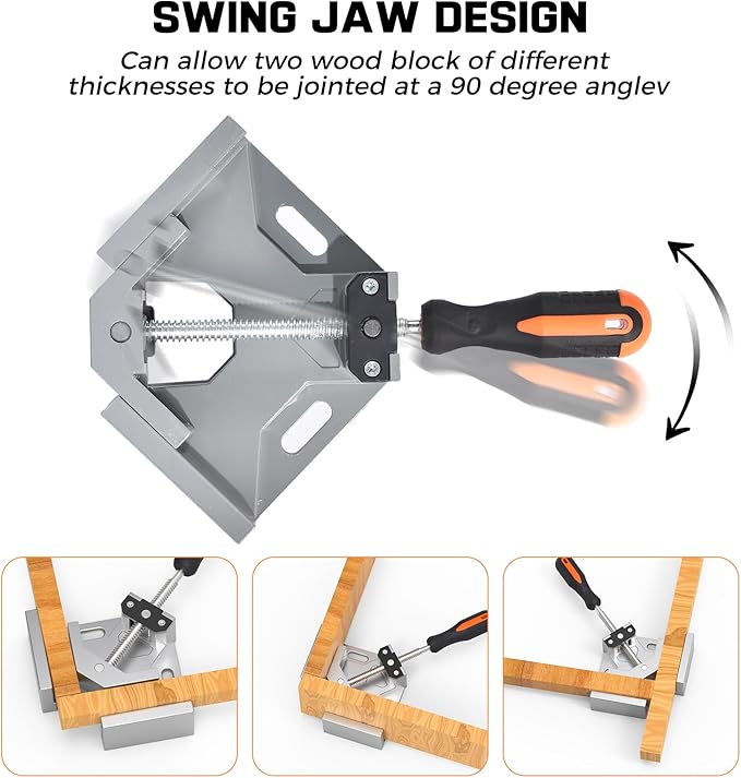 Corner Clamp, 4pcs 90 Degree Right Angle Clamp with Adjustable Aluminum Alloy Swing Jaw, Single Handle Clamps for Woodworking Tools Photo Framing, Present for Men Dad 15.1 Inch
