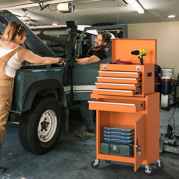 5-Drawer High Capacity Rolling Tool Chest, Removable Toolbox on Wheels Organizers, Lockable Tool Box Tool Storage Cabine with Drawers and Wheels for Workshop and Warehouse