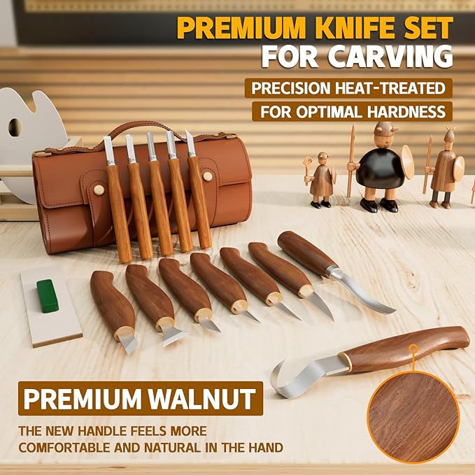 Deluxe Wood Carving Kit，Wood Carving Tools Set with Large Storage Case，Wood Carving Knife Set-Whittling Kit with 8 Pcs Whittling Knives& 5 Detail Knives For Beginners and Hobbyists