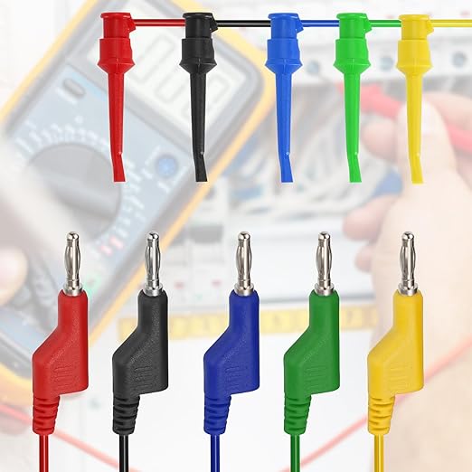 Sumnacon Multimeter Test Lead Set - 5Pcs Stackable Banana Plug to Test Hook Wire Cable Kit with Protective, Flexible Wire Leads for Electrical Testing 500V/5A 6.6Ft/2M