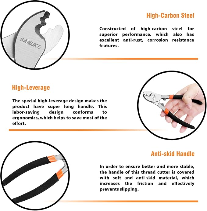 Sanuke Cable Cutters, 6-Inch High Leverage Cable Cutter Heavy Duty-Multifunctional Compact Sharp Cutting for Aluminum, Copper, Wire, Communications Cable
