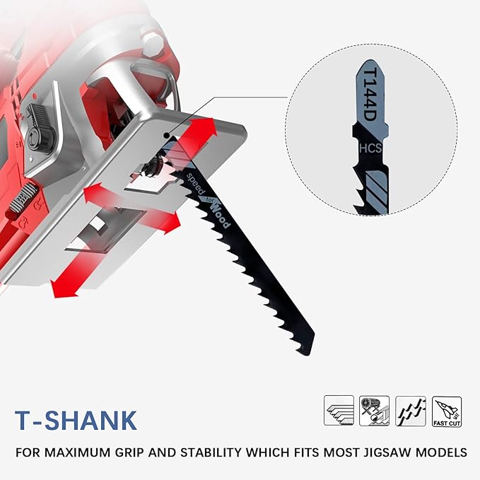 20-Piece T144D 4 Inch 6 TPI Assorted T-Shank Jig Saw Blades Set for Speed Cutting Wood