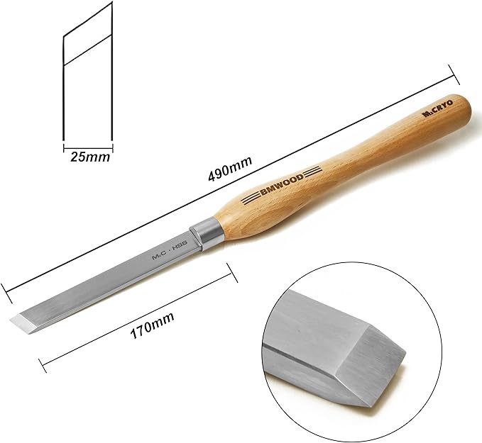 Cryo M2 HSS 25mm Skew Chisel with Handle Length 15",Woodlathe Chisels, Woodlathe Tools.