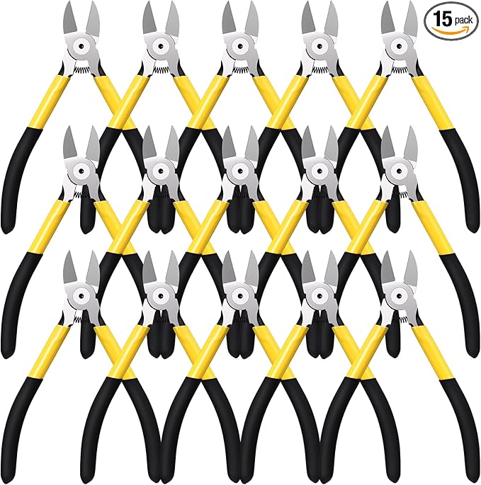 Lasnten Wire Cutters Precision Cutting Pliers Side Diagonal Cutters Small Wire Clippers with Nonslip Handle DIY Jewelry Making Crafting Model Kits (15 Pcs 6 Inch,Yellow Black)