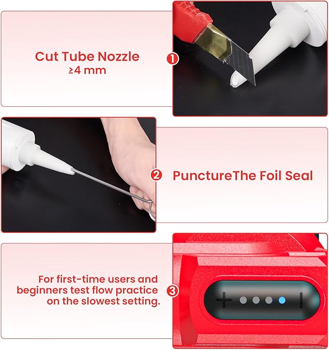 Electric Caulking Gun, Cordless Caulking Gun with 2x 2000mAh Batteries, 9Pcs Silicone Caulking Tools, 4 Adjustable Speeds, LED Light, 10OZ Battery Silicone Gun for Filling, Sealing (Red)