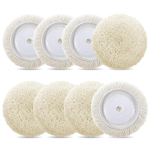 8 Pcs 3 Inch Polishing Pad Buffing Pad Wool Polishing Pad Hook Loop Buffing Pad for Drill Curved Edge Compound Cutting Pad Drill Polisher Attachment Wheel Polish Pad Car Body Repair Buffing