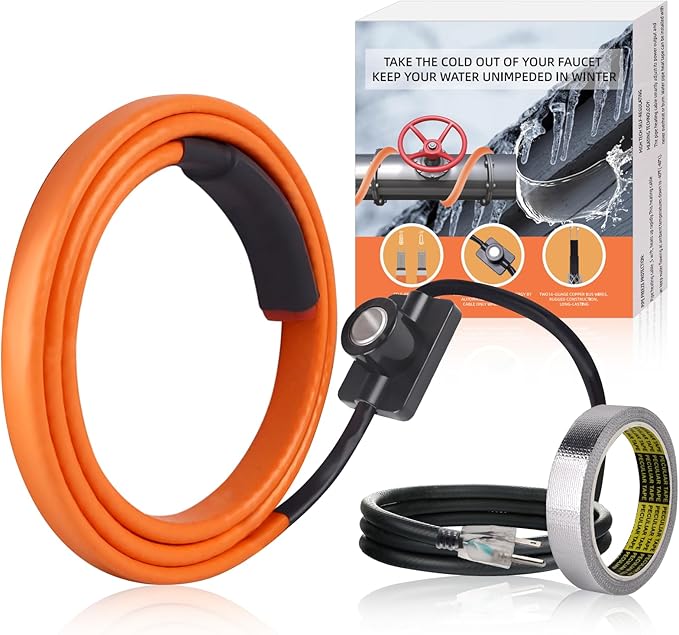 FANOVO 3ft Heat Tape for Water Pipes, Water Line Heat Tape with Thermostat, Freeze Protection Heating Tape for Water Pipes, Pipe Heat Tape, for Metal Plastic Pipes and Roof RV Protection in Winter