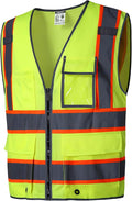 SKSAFETY 10 Pockets Safety Vest, Class 2 High Visibility Security with Zipper Back Mesh, Hi Vis Vest with Reflective Strips, ANSI/ISEA Standard, Construction Work Vest for Men ＆ Women （Lime, 4XL）