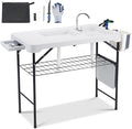 AHB 42'' Outdoor Fish Cleaning Table Portable Camping Sink Station with Double Sinks, Collapsible Swivel Faucet, Picnic Sink Table with 6pc Fish Cleaning Kit for Picnic Beach Patio