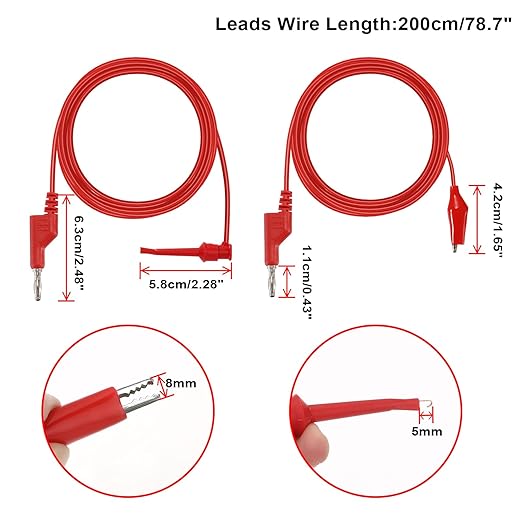 Sumnacon Multimeter Test Lead Set - Stackable Banana Plug to Test Hook, Banana Plug to Alligator Clips Test Cable Kit, Flexible Silicone Electrical Test Wire Leads with Protective 6.6 Ft/2M