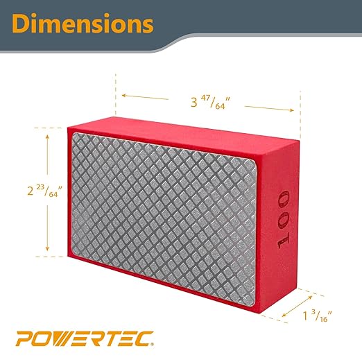 POWERTEC Diamond Hand Polishing Pads 100 Grits 2Pack, Diamond Sanding Block for Polishing and Grinding Porcelain, Ceramic Tile, Glass, Granite, Stone, Wood & Metal (71905-P2)