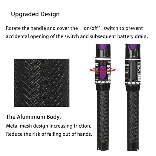 2pcs Fiber OpticVisual Fault Locator Fiber Optic Cable Tester with 1pc Singlemode 9/125um FC Male to LC Female Adapter, Purple Switch (Mode Number: VFL-30)