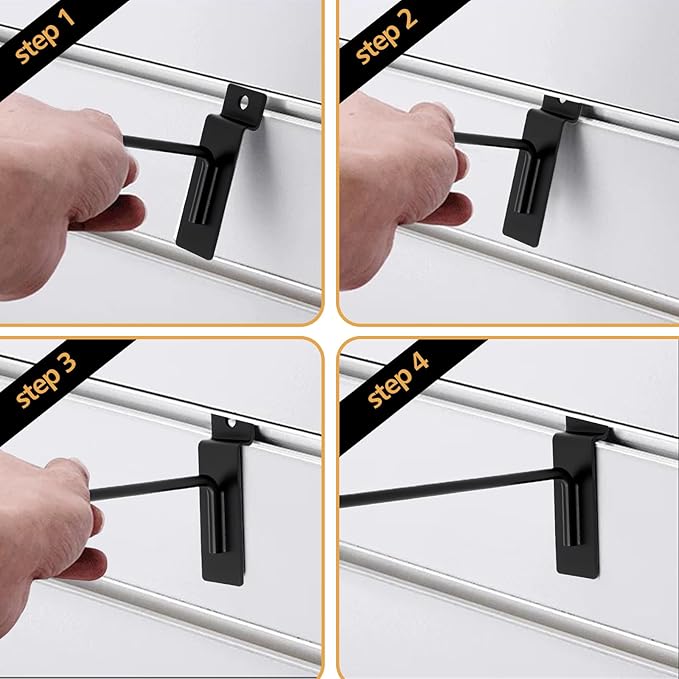 Slatwall Hooks Assortment Kit, 60 Pcs 6" Black Metal Display Hooks for Slat Wall Panels, Garage Storage, Pegboard, Gridwall, Retail Store Organization Accessories