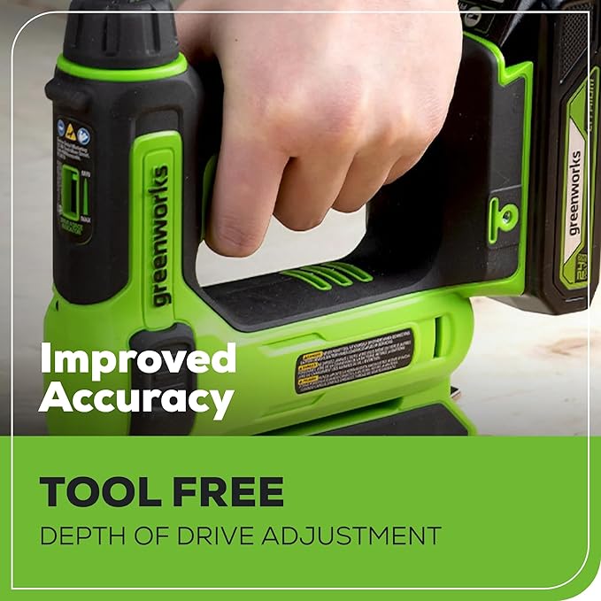 Greenworks 24V 3/8" 18 GA Crown Stapler, Cordless Narrow Nail Stapler, Tool only
