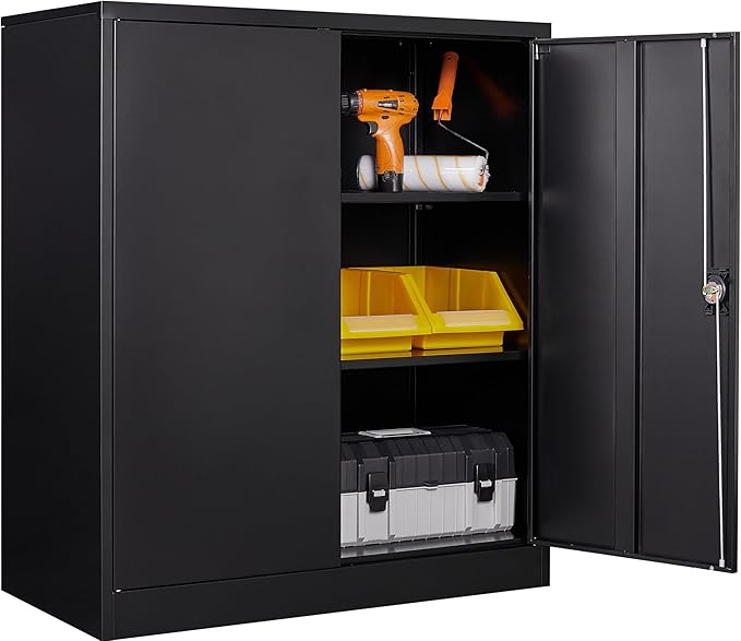SISESOL Small Metal Storage Cabinet with Doors and Shelves,36 inch Black Locking Garage Cabinet,Lockable Short Steel Cabinets for Home,Office,Shop,Garage